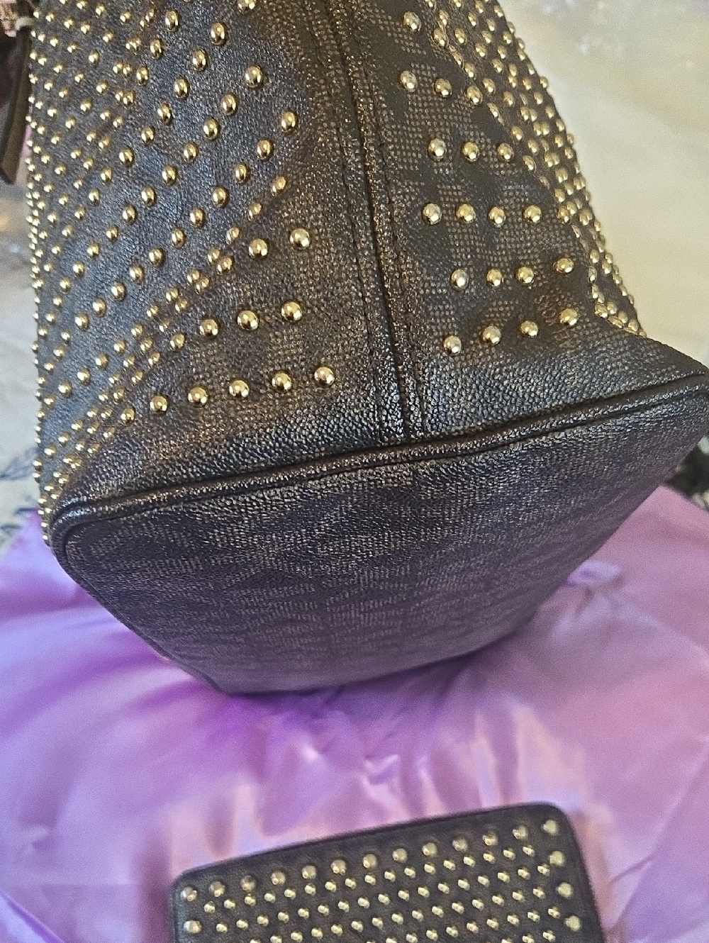 Michael Kors Gold Studded Tote with Matching Wallet - Picture 4 of 16